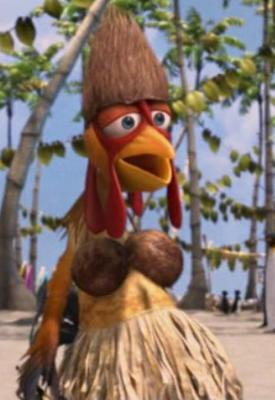 SURF'S UP Chicken in wahine hula outfit